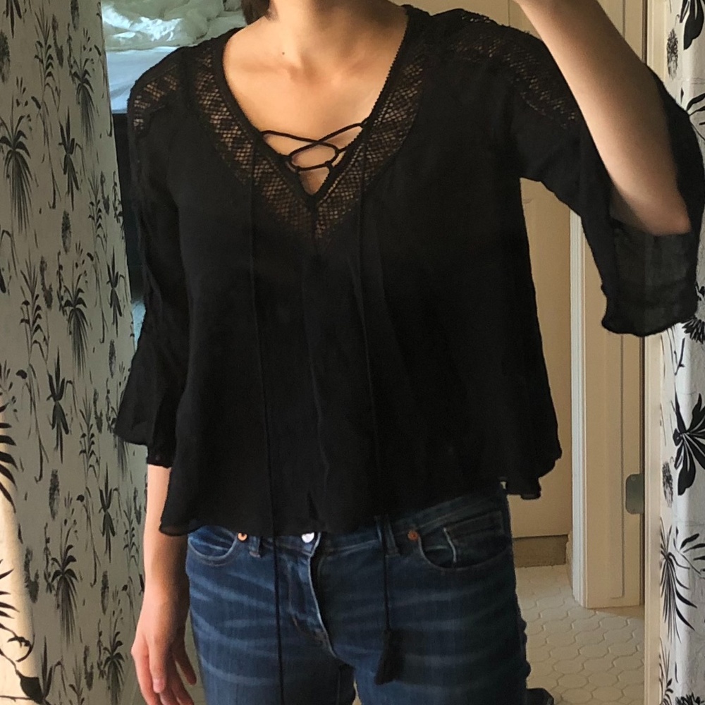 Zara Black Top Butterfly Sleeves Knit Pattern